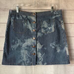 Hayden Denim Jean Skirt with White Stripes Acid Wash Button Front Size Large